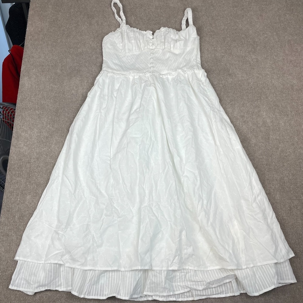 Commense Plain Cami Midi Dress Women Large White Cotton Side Zip Ruffle Hem NWT
